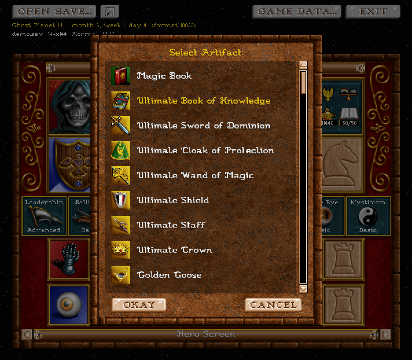 Picking an artifact for the hero
