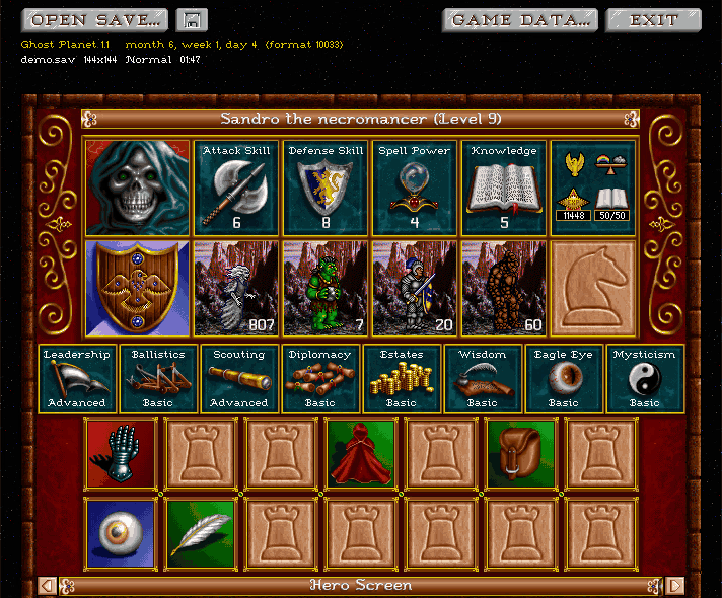 Demo: opening a save, editing the army and artifacts, saving